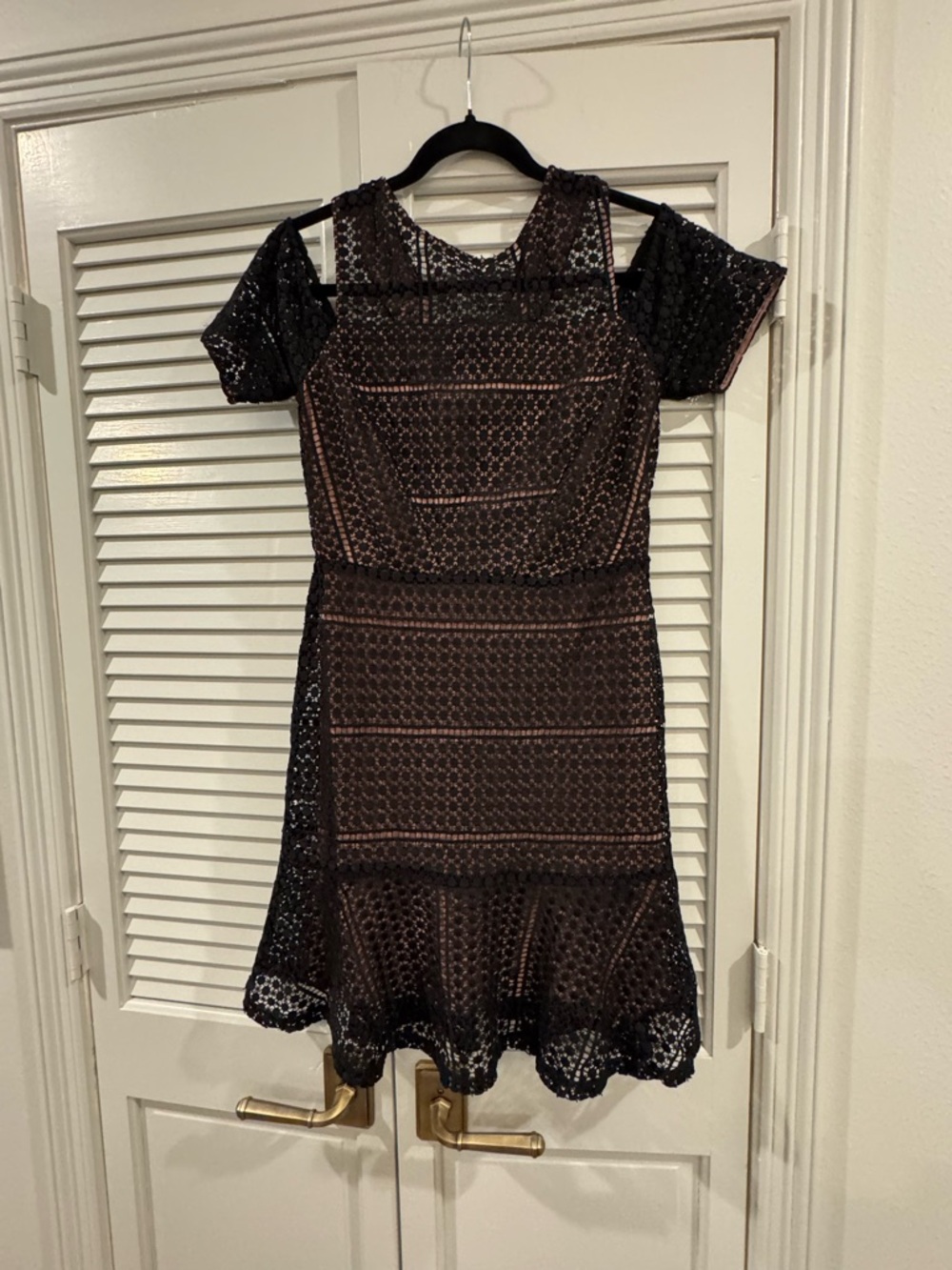 ABS Allen Schwartz Black Lace Fit & Flare Mini Dress with Pink Underlay Fabric!